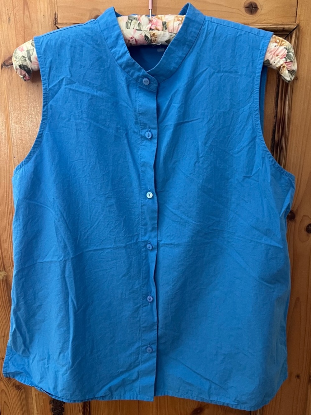 Eileen Fisher Band Collar Sleeveless Shirt - Cornflower Blue - Size XS